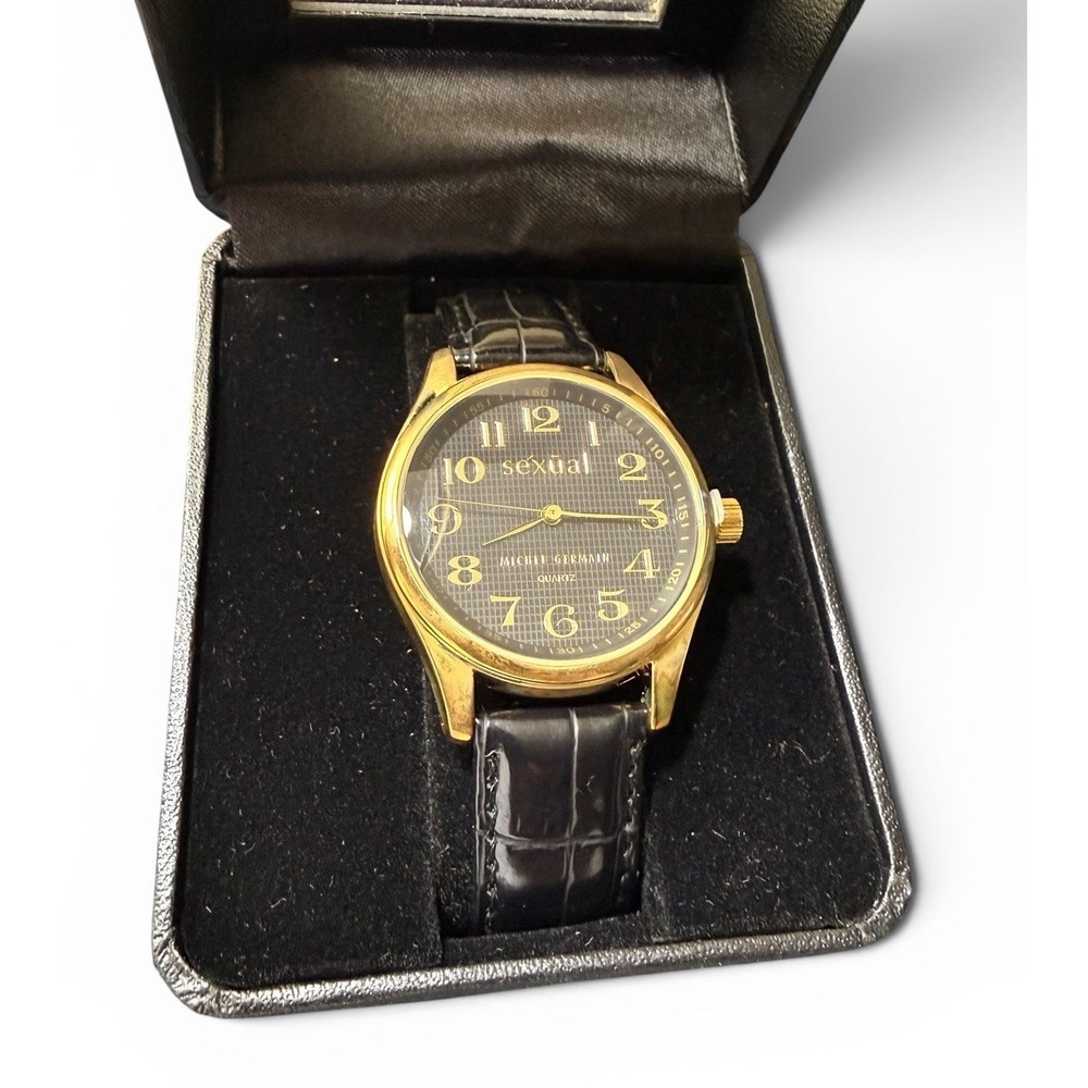 Men's Quartz‎ Watch Gold Tone Stainless Steel Black Band  Michel Germain Sexual